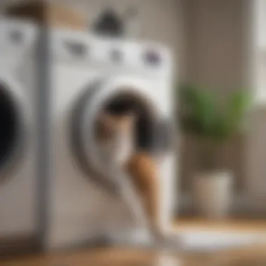 Washing Techniques for Cat Hair Removal A washing machine filled with clothes and cat hair