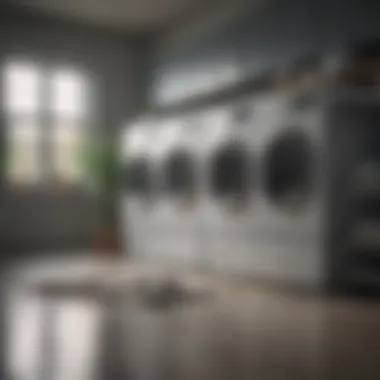 A well-organized laundry setup with various cleaning supplies.