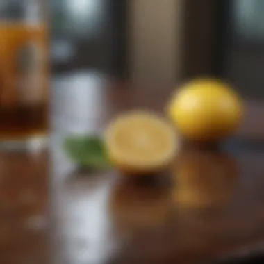 Natural cleaning agents like lemon and vinegar on a table.