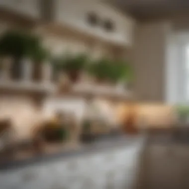 Elegant arrangement of decorative jars and plants on top of kitchen cabinets