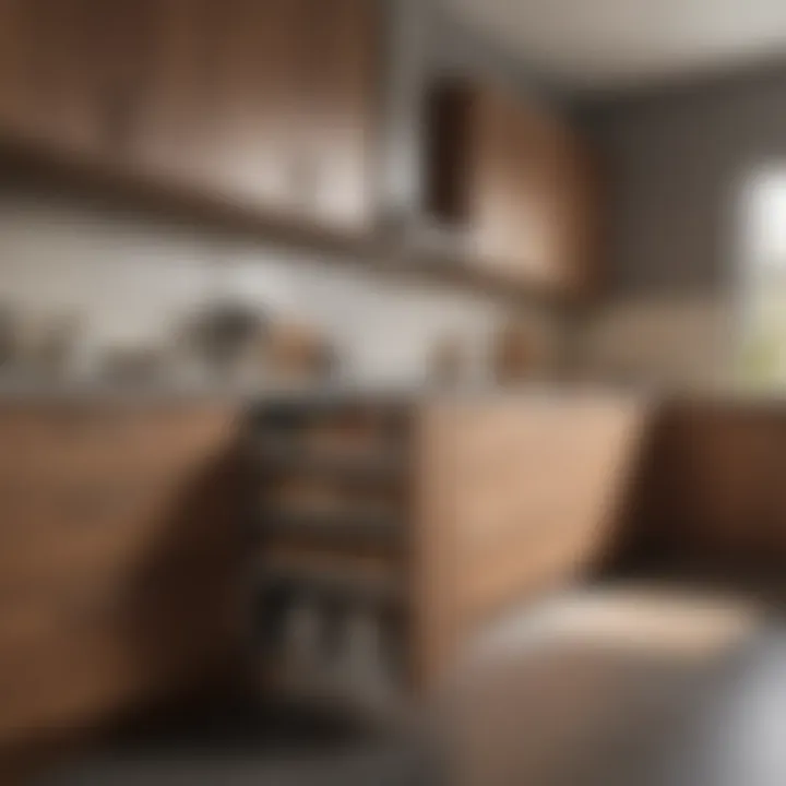 Functional use of storage bins and baskets in kitchen cabinet spaces