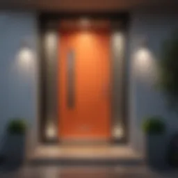 A modern front door with sleek lines and vibrant color