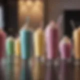 Variety of colorful milkshake flavors