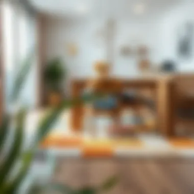 Stylishly arranged area rug in a modern dining area