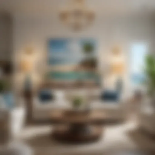 Elegant coastal living room featuring beach-themed decor