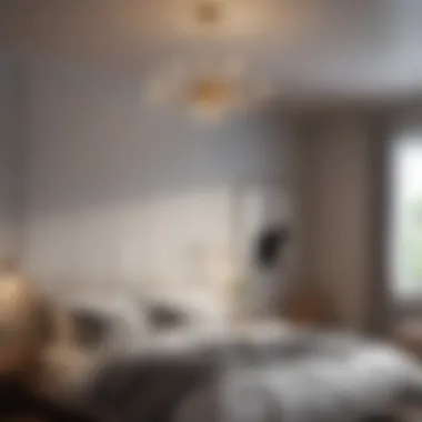 Modern Minimalist Chandelier in Stylish Bedroom Modern minimalist chandelier design illuminating a stylish bedroom