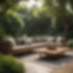 Beautiful acacia wood sectional in a lush garden setting