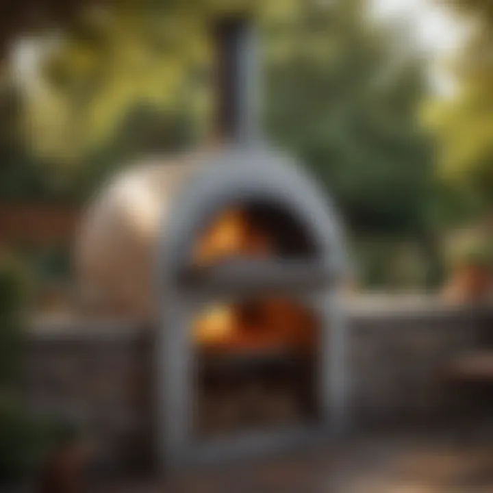 Elegant outdoor pizza oven with flame accents