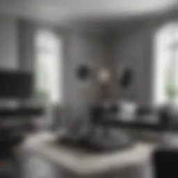 Stylish black and white living room with modern furniture