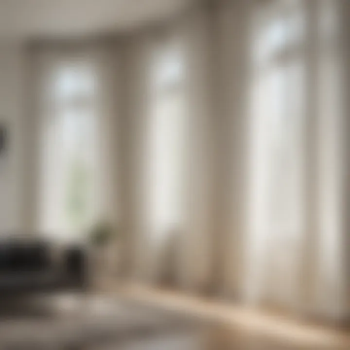 Bright room with natural light filtered through off-white curtains