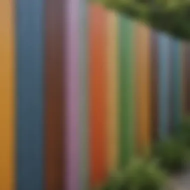 Close-up of various colour fence panels against a natural backdrop