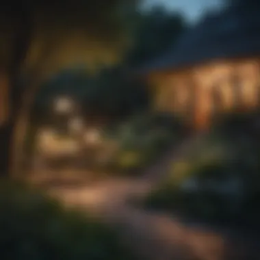 Enchanting Evenings: Cool Light in Outdoor Spaces Lush garden illuminated by cool light at dusk
