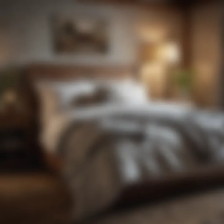 Stylish bedding and throw pillows in a farmhouse setting