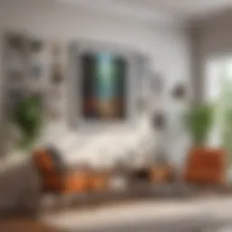 A vibrant gallery wall featuring varied artwork and frames