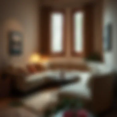 Cozy corner with a curved couch and coffee table arrangement