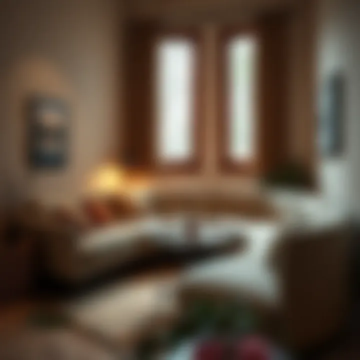 Cozy corner with a curved couch and coffee table arrangement