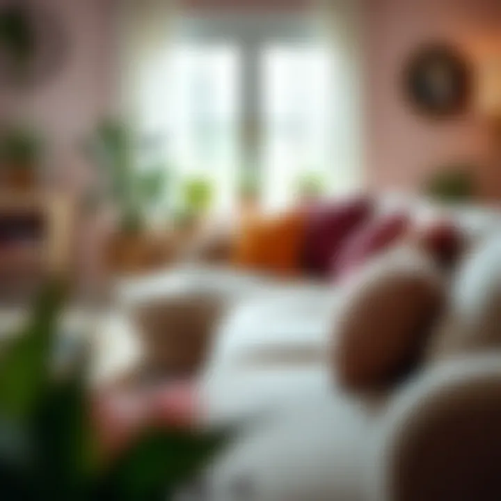Curved couch complemented by stylish cushions and decor