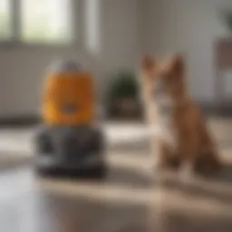 Dyson vacuum with dog grooming attachment in action