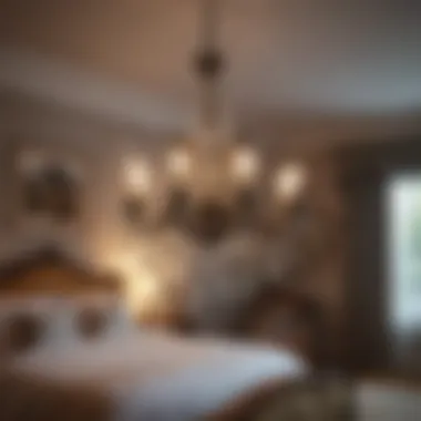 Vintage-inspired chandelier adding charm to a cozy bedroom