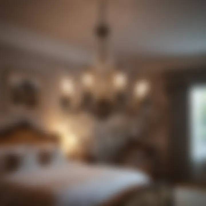 Vintage-inspired chandelier adding charm to a cozy bedroom