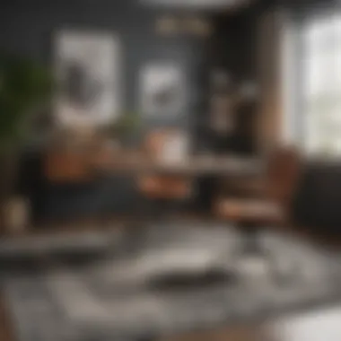 Stylish Home Office with Rug A beautifully styled home office featuring a chic floor rug that complements the decor.