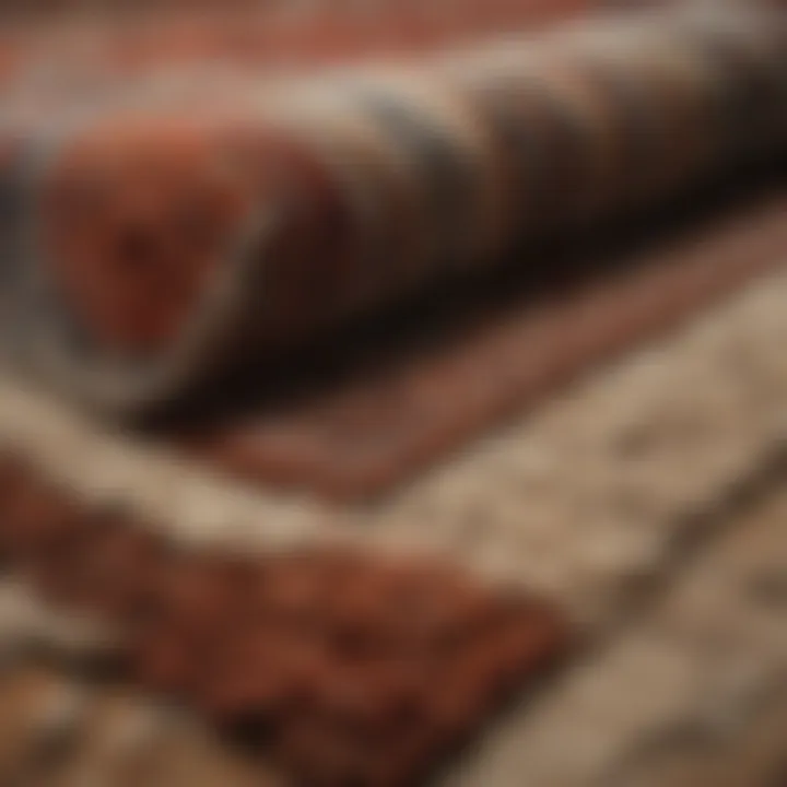 A close-up view of different rug materials including wool, cotton, and synthetic fibers.