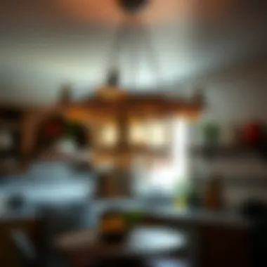 Eclectic chandelier made of mixed materials enhancing kitchen decor