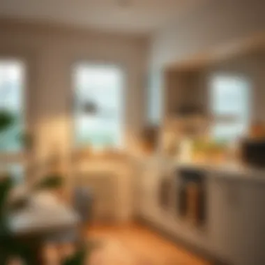 Stylish floor lamp creating a cozy corner in a contemporary kitchen