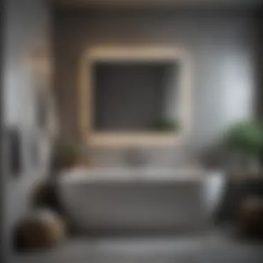 Well-Lit Bathroom Showcasing Gray Tones Well-lit bathroom showcasing gray tones and fixtures