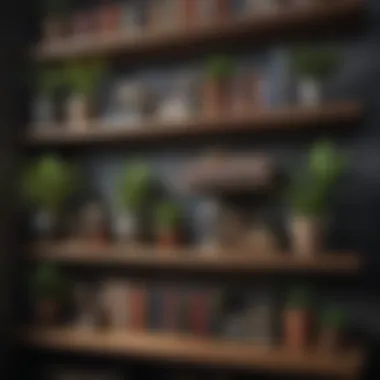 Creative arrangement of books and plants on display shelves