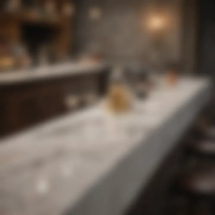 Stylish marble bar countertop showcasing elegant veining