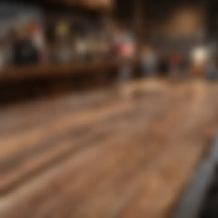 Rustic wooden bar countertop with unique grain patterns