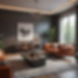 A vibrant living room showcasing modern furniture and artistic decor