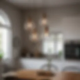 Modern pendant lights illuminating a minimalist kitchen