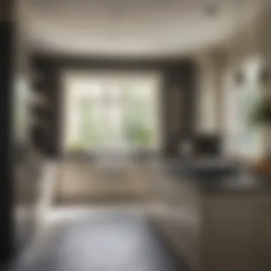 An elegant kitchen design featuring cream cabinets paired with dark charcoal gray walls.