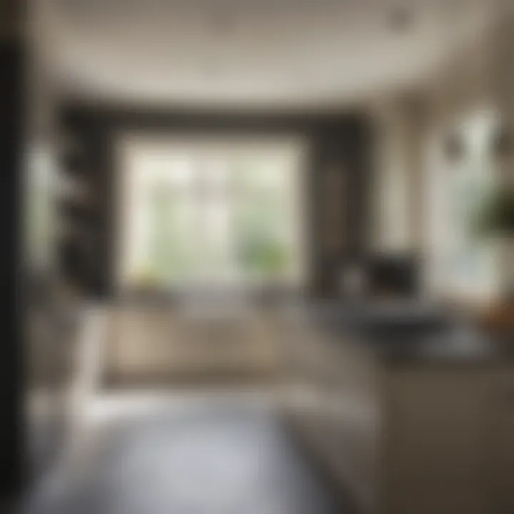 An elegant kitchen design featuring cream cabinets paired with dark charcoal gray walls.