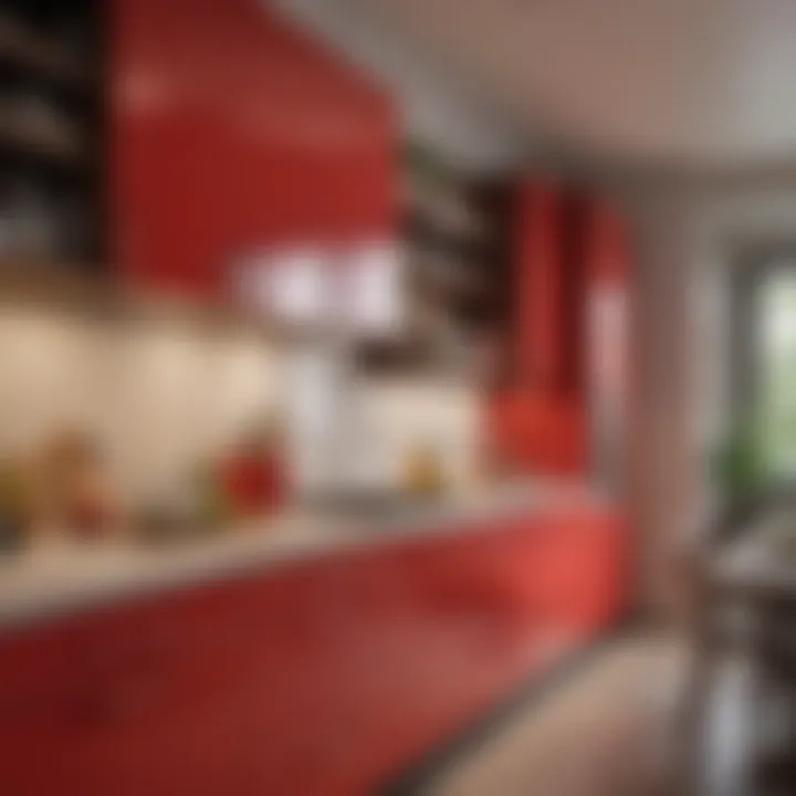 A vibrant kitchen with cream cabinets and bold red accents in decor.