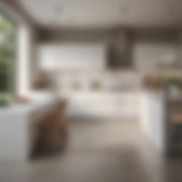 Bright kitchen featuring white cabinets with stylish accents