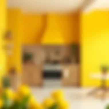 Vibrant yellow kitchen walls creating a warm atmosphere