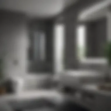 Contemporary Grey Bathroom Design Contemporary grey bathroom with minimalist fixtures
