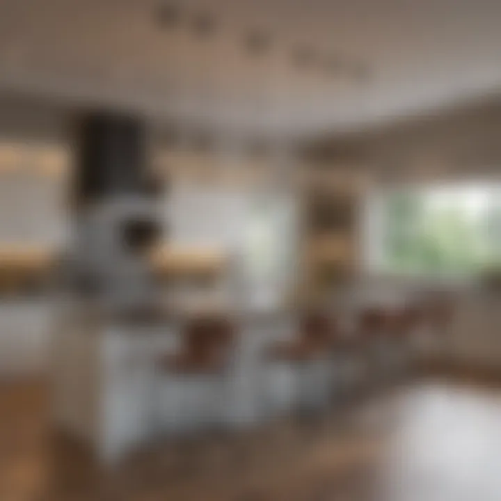 Stylish kitchen featuring multiple pendant lights over an island