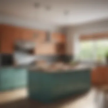 A modern kitchen featuring shaker cabinets in a trendy color palette