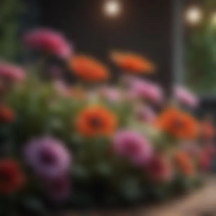 An assortment of colorful low light flowers blooming.