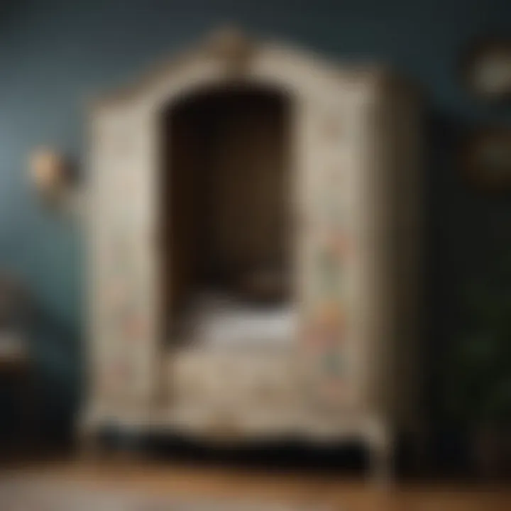 Elegant vintage painted armoire showcasing intricate floral designs