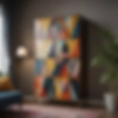 Modern Geometric Painted Armoire Modern minimalist armoire with bold geometric patterns and vibrant colors