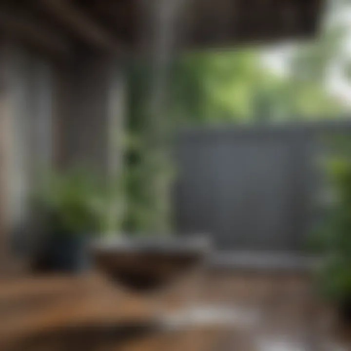 Rainwater flowing through a stylish rain chain