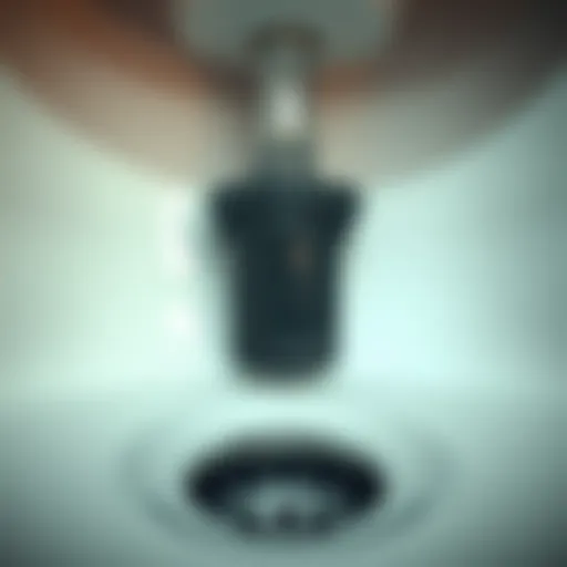 Detailed view of a sink drain with garbage disposal unit