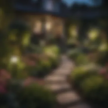 Landscaped Garden with Solar Stake Lighting Beautifully landscaped garden enhanced by solar stake lighting