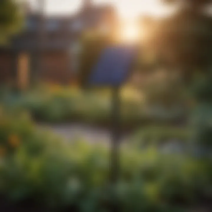 Close-up of solar panel technology on a garden stake light