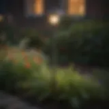 Elegant solar garden stake light illuminating a lush garden at dusk